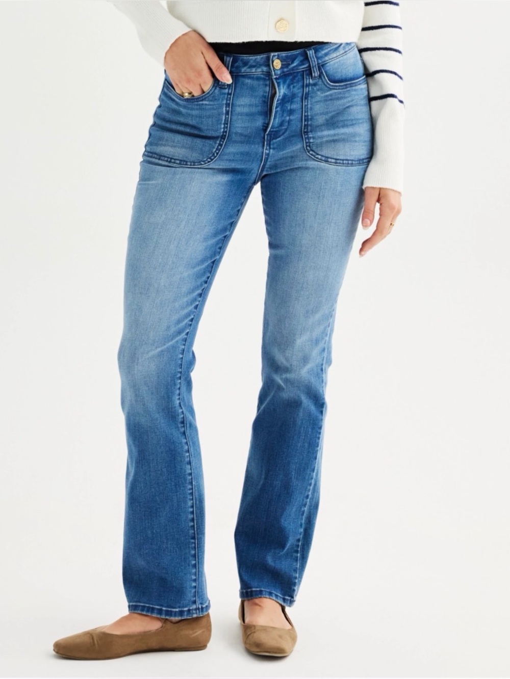 Draper James Patch Pocket Denim Jeans Boot Cut Medium Wash Size 14